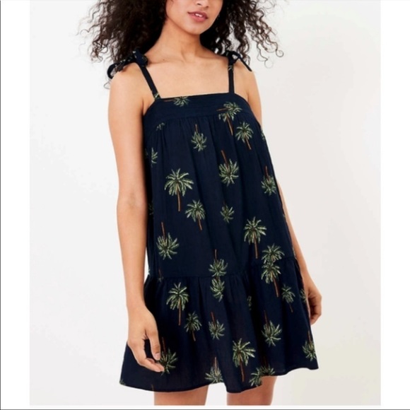LOFT  Beach Palm Tie Strap Swing Dress Size S - Picture 1 of 12